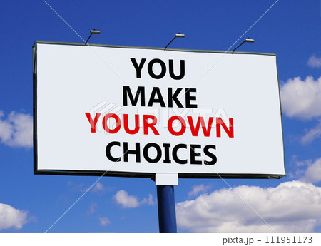 You make your own choice symbol. Concept words You make your own choice on beautiful billboard. Beautiful blue sky clouds background. Business you make your own choice concept. Copy space. 111951173