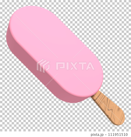 Strawberry ice cream bar. Ice cream dessert with a popsicle stick. Strawberry ice cream. 3D rendering Strawberry ice cream bar. Ice cream dessert with a popsicle stick. Strawberry ice cream. 3D rendering 111951510