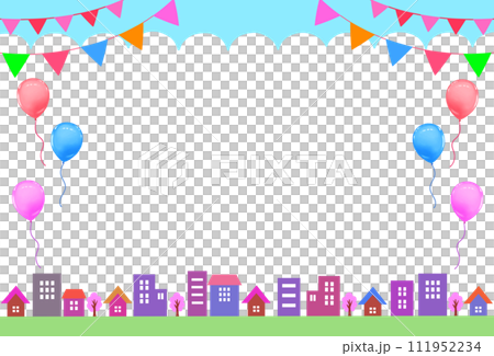 春季活動框架城市景觀、花圈和氣球 111952234