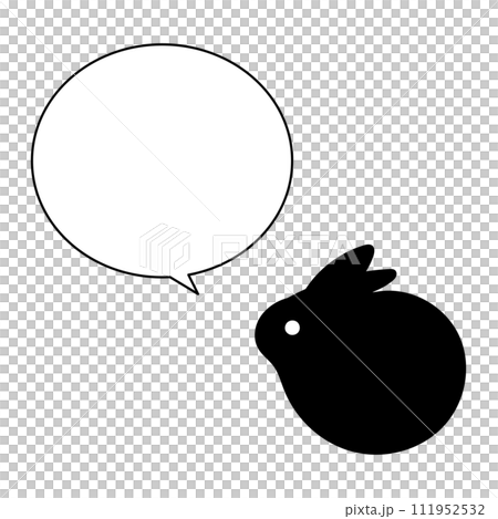 モノクロのかわいいうさぎの吹き出し 111952532
