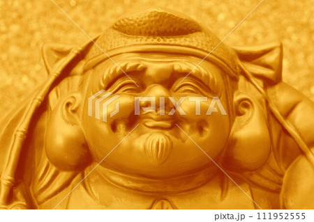 七福神の恵比寿天の置物の顔（ゴールド） 111952555