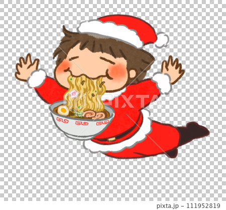 Santa clothes flying while eating ramen 111952819