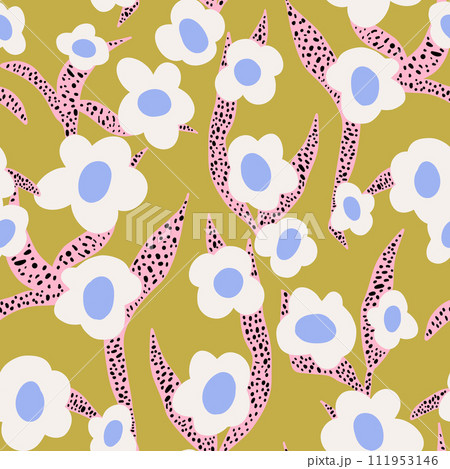 Seamless floral pastel pattern. Botanical abstract texture in modern style for fabric, textile. Vector illustration Seamless floral pastel pattern. Botanical abstract texture in modern style for fabric, textile. Vector illustration 111953146