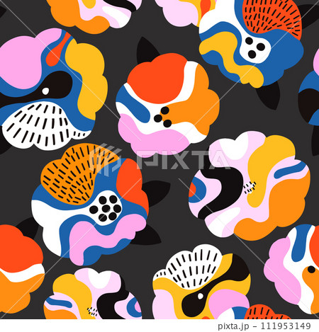 Seamless floral pattern with abstract colorful poppies. Botanical texture for fabric, textile, apparel, home decor. Vector illustration Seamless floral pattern with abstract colorful poppies. Botanical texture for fabric, textile, apparel, home decor. Vector illustration 111953149