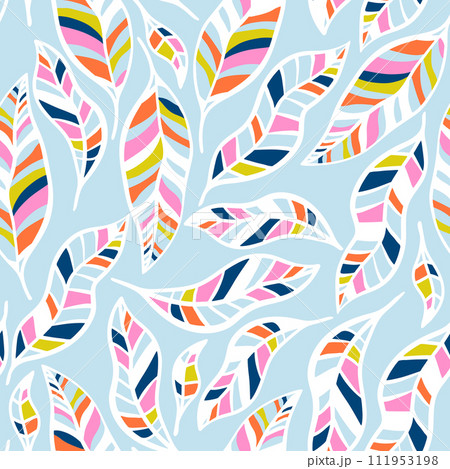 Seamless leaf texture. Botanical pattern with leaves. Pastel fabric background. Vector illustration 111953198
