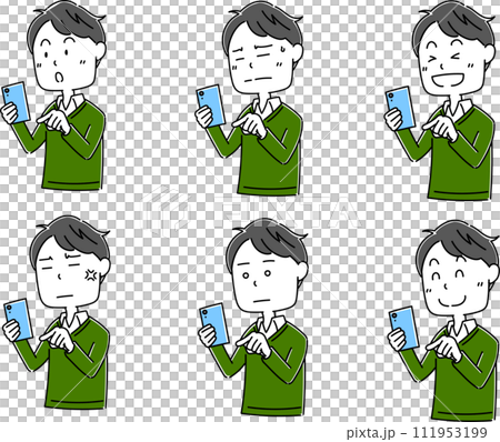 Pose set of a man with a smartphone Pose set of a man with a smartphone 111953199