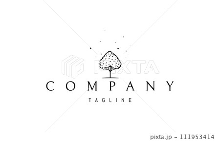 A vector logo with an abstract image of a tree with a heart-shaped crown on a background of stars. 111953414
