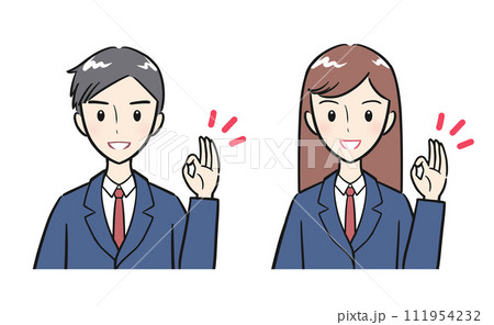OKサインをする男子高校生・女子高生セット OKサインをする男子高校生・女子高生セット 111954232