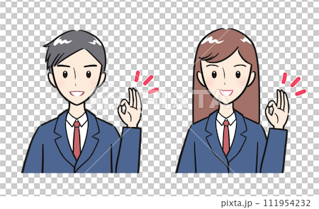 OKサインをする男子高校生・女子高生セット OKサインをする男子高校生・女子高生セット 111954232