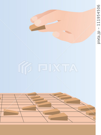 将棋盤と駒を打つ手のベクターイラスト 111954506