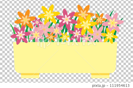 プランターに入った暖色系の花のイラスト プランターに入った暖色系の花のイラスト 111954613
