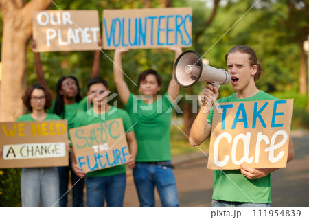 Group of activists encouraging others to be volunteers and care more about nature Group of activists encouraging others to be volunteers and care more about nature 111954839