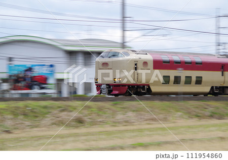 山陰本線の直線区間を高速で駆け抜ける寝台特急サンライズ出雲号 山陰本線の直線区間を高速で駆け抜ける寝台特急サンライズ出雲号 111954860