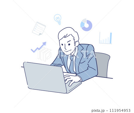 楽しく仕事に打ち込む若いビジネスマンのイメージイラスト 111954953