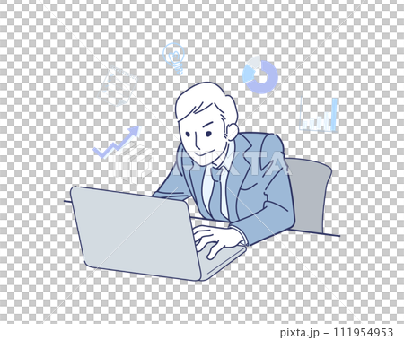 楽しく仕事に打ち込む若いビジネスマンのイメージイラスト 111954953