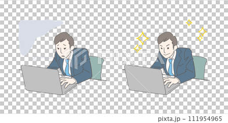 A young businessman in a suit working on a computer - fun/boring/comparison image 111954965