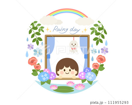 梅雨_窓辺の円形アイコン 111955293