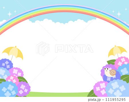 梅雨_虹と紫陽花とかたつむりのフレーム 111955295