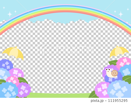梅雨_虹と紫陽花とかたつむりのフレーム 111955295