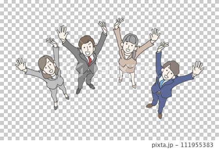 万歳をする男性・女性のビジネスマンのイラスト 111955383