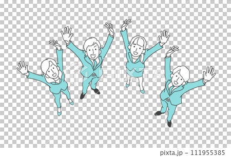 Illustration of male and female businessmen cheering 111955385