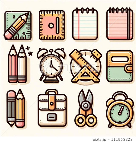 カラフルな文房具セット 111955828