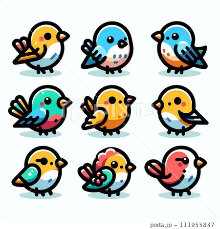 カラフルな小鳥のイラストセットのイラスト素材 [111955837] - PIXTA