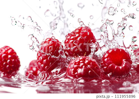 Raspberry splash isolated on white background 111955896