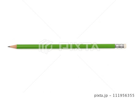 An ordinary stationery pencil with an eraser on a white background. 111956355