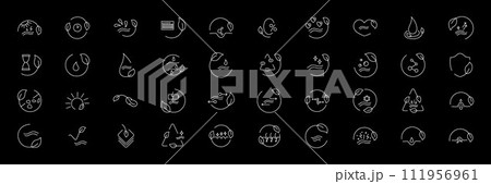 Beauty skin care eco bio icon pack set for patch, cream, mask cosmetic and beauty product, medical clinic, web, packaging. Vector stock illustration isolated on black background. Editable stroke.EPS10 111956961