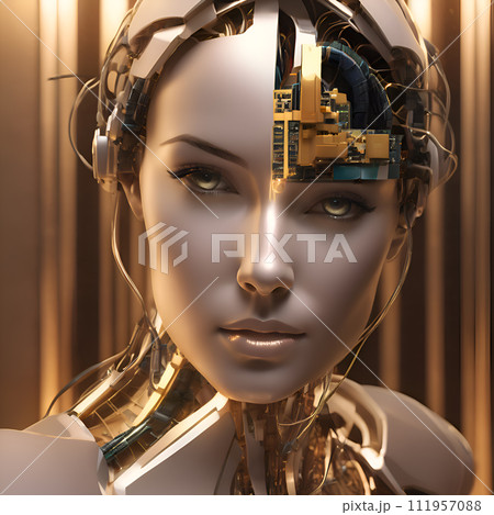 visual concept of Artificial intelligence background. Ai as girl robot.  machine learning and technology background.Ai generated. 111957088