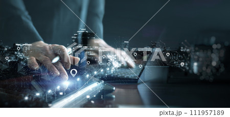 Concept of finding a location using modern technology . Concept of finding a location using modern technology . 111957189