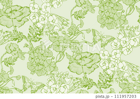 Abstract floral seamless pattern.  In style Toile de Jou.  Suitable for fabric, wrapping  111957203
