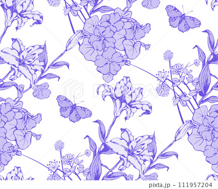 Abstract floral seamless pattern.  In style Toile de Jou.  Suitable for fabric, wrapping  111957204