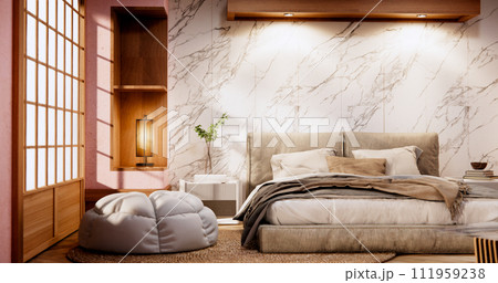 Minimalist wabisabi interior mock up with zen bed plant and decoartion in japanese bedroom. Minimalist wabisabi interior mock up with zen bed plant and decoartion in japanese bedroom. 111959238