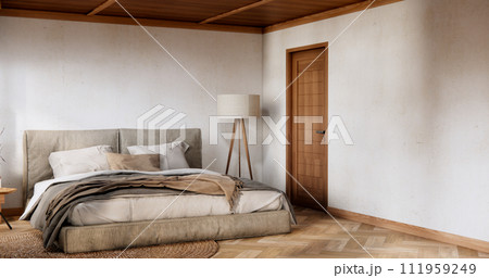 Minimalist wabisabi interior mock up with zen bed plant and decoartion in japanese bedroom. Minimalist wabisabi interior mock up with zen bed plant and decoartion in japanese bedroom. 111959249
