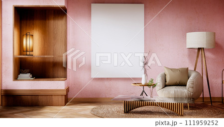 Interior mock up with armchair in japanese living room with empty wall. 111959252