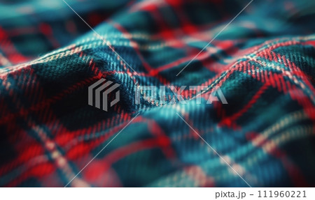 Tartan fabric, macro view. Closeup of plaid cloth. 111960221