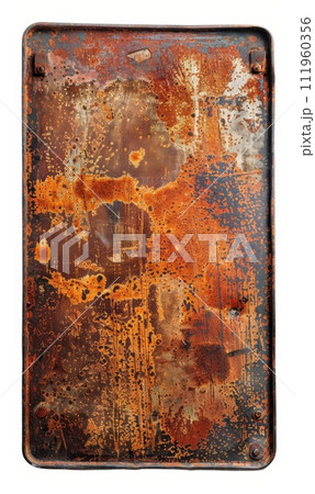 Old rusty metal plate on white background. 111960356