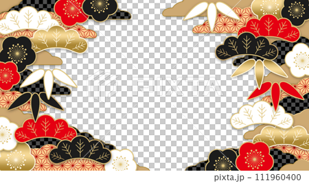 Japanese style background of pine, bamboo and plum for New Year and celebrations, png material available 111960400