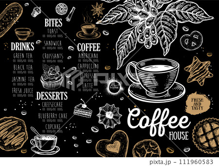 Coffee house menu. Restaurant cafe menu, template design. Food flyer. Coffee house menu. Restaurant cafe menu, template design. Food flyer. 111960583