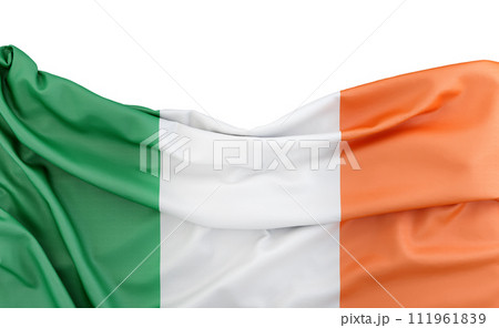 Flag of Republic of Ireland isolated on white background with copy space above. 3D rendering Flag of Republic of Ireland isolated on white background with copy space above. 3D rendering 111961839