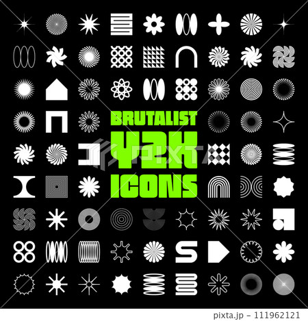 Brutalist geometric shapes, symbols. Simple primitive elements and forms. Retro design, trendy contemporary minimalist style, y2k. Vector illustration 111962121