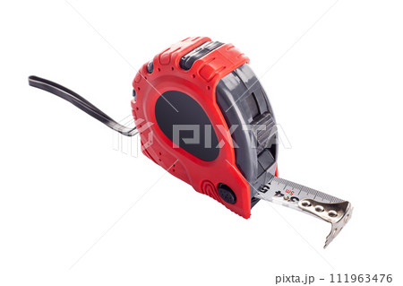 Red tape measure isolated on white background. Tape measure 111963476