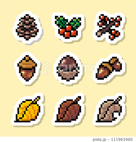 秋と冬の森のピクセルアート ラベル 秋と冬の森のピクセルアート ラベル 111963980