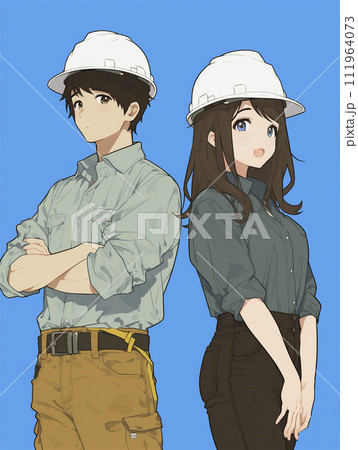 建設現場で働く男女（AI生成画像） 111964073