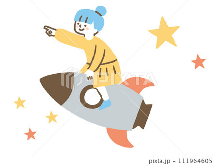 指を差してロケットに乗っている少女_色 指を差してロケットに乗っている少女_色 111964605