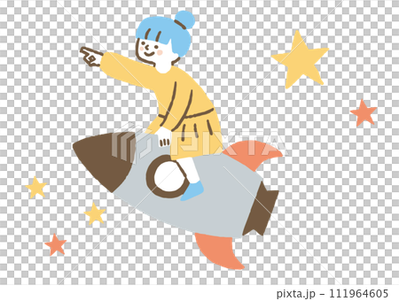 指を差してロケットに乗っている少女_色 指を差してロケットに乗っている少女_色 111964605