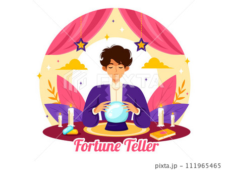 Fortune Teller Vector Illustration with Crystal Ball, Magic Book or Tarot for Predicts Fate and Telling the Future Concept in Flat Cartoon Background Fortune Teller Vector Illustration with Crystal Ball, Magic Book or Tarot for Predicts Fate and Telling the Future Concept in Flat Cartoon Background 111965465