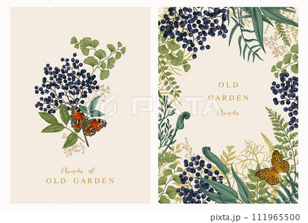 Set with two botanical cards. Forest bouquet. Colorful. Set with two botanical cards. Forest bouquet. Colorful. 111965500